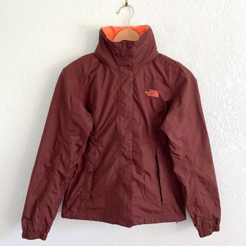 The North Face Resolve Jacket DryVent Stowaway Hood XS Maroon Orange Windbreaker